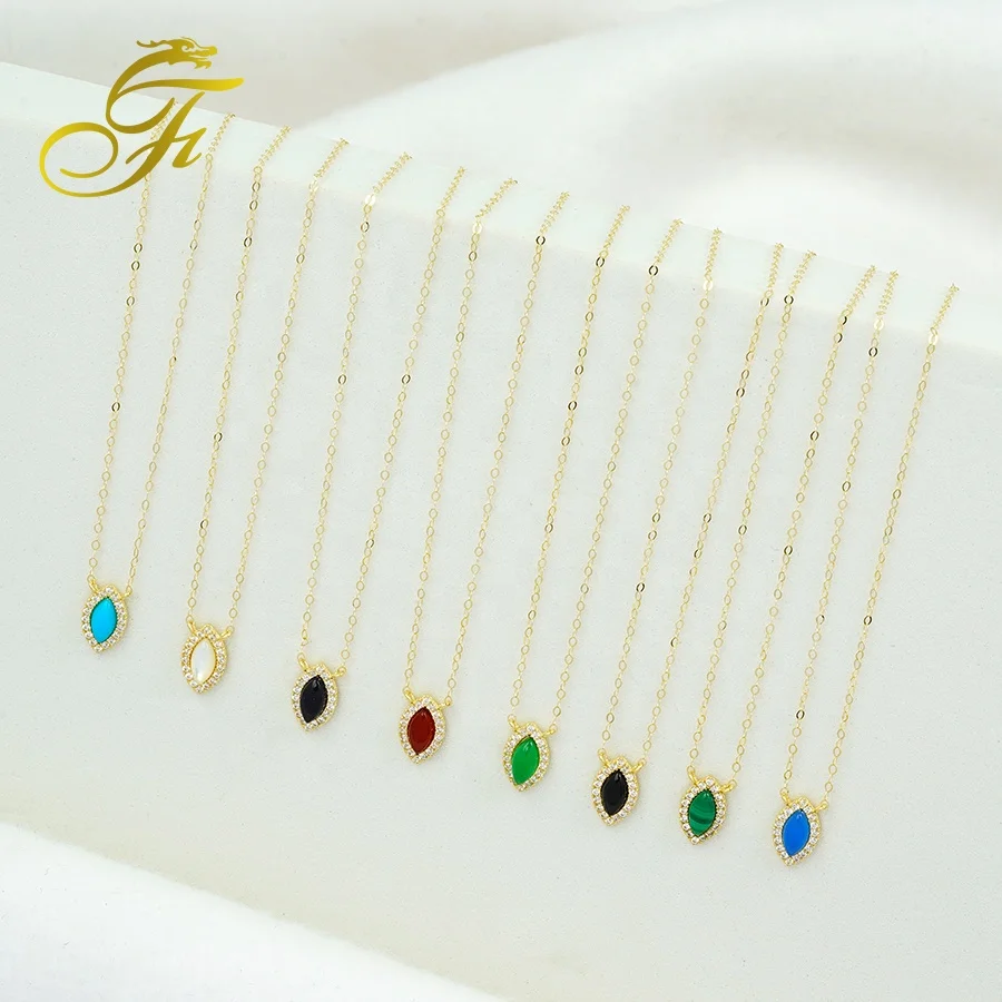 Dainty Aesthetic Gold Woman Jewelry Solid Gold Chain for Jewelry Making Necklace Gem Pendant Colorful 18k Gold Jewelry Necklace