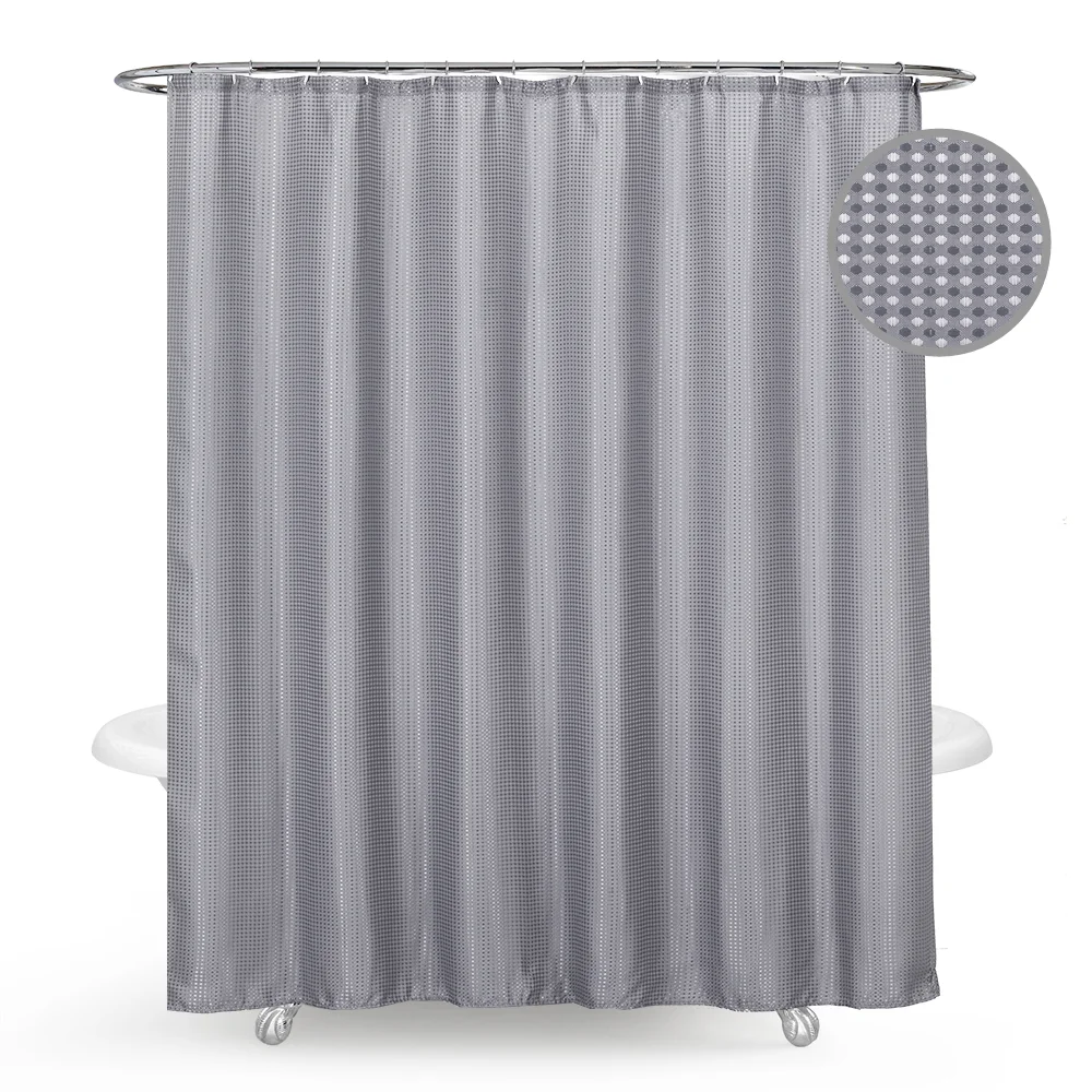 Hotel Quality Grey Waffle Weave Heavy Duty Embroidery Jacquard Fabric Shower Curtains