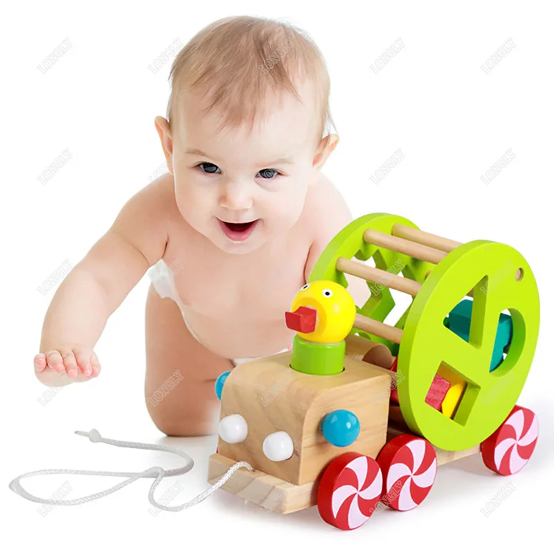 2021 hot sale wooden wheels for toys  pull wood car toy for kids