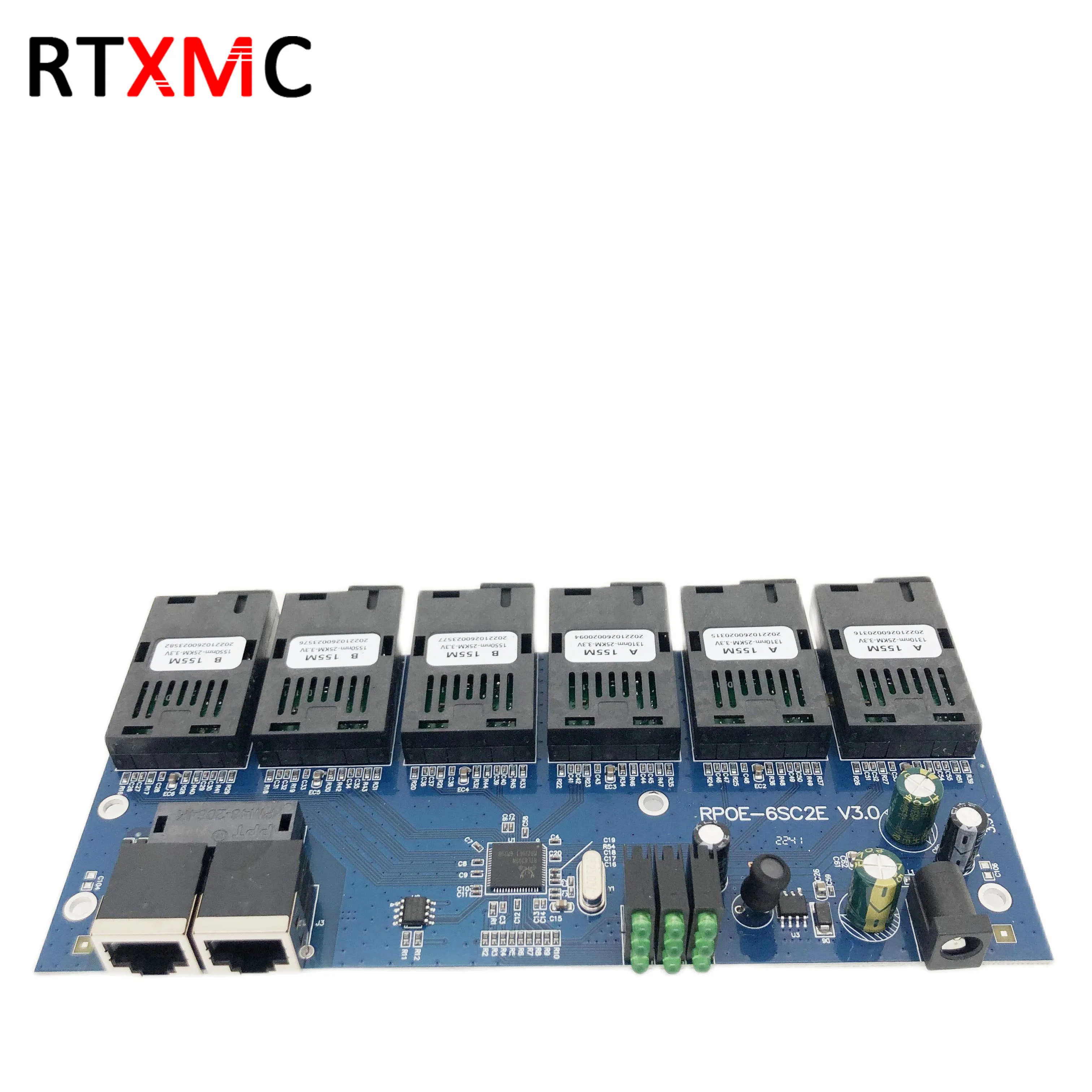 Реверсивный POE 6f2e 10/100 м Быстрый коммутатор Ethernet 25 км волоконно-оптический медиаконвертер Pcba волоконный переключатель