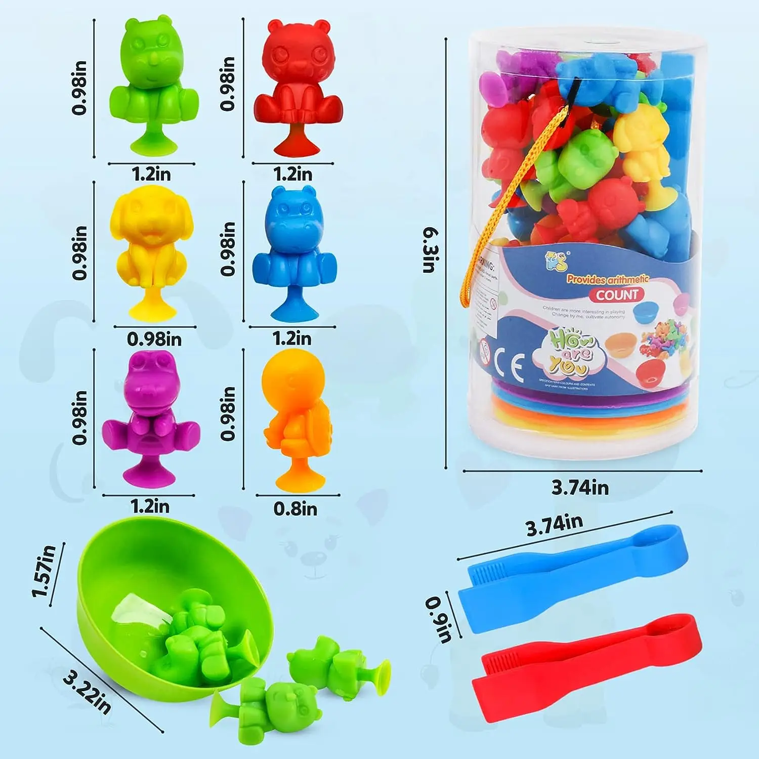 Монтессори сортировка цветов и подсчет животных игры для дошкольников математика обучающая игрушка на присоске Игрушки ванны развивающие