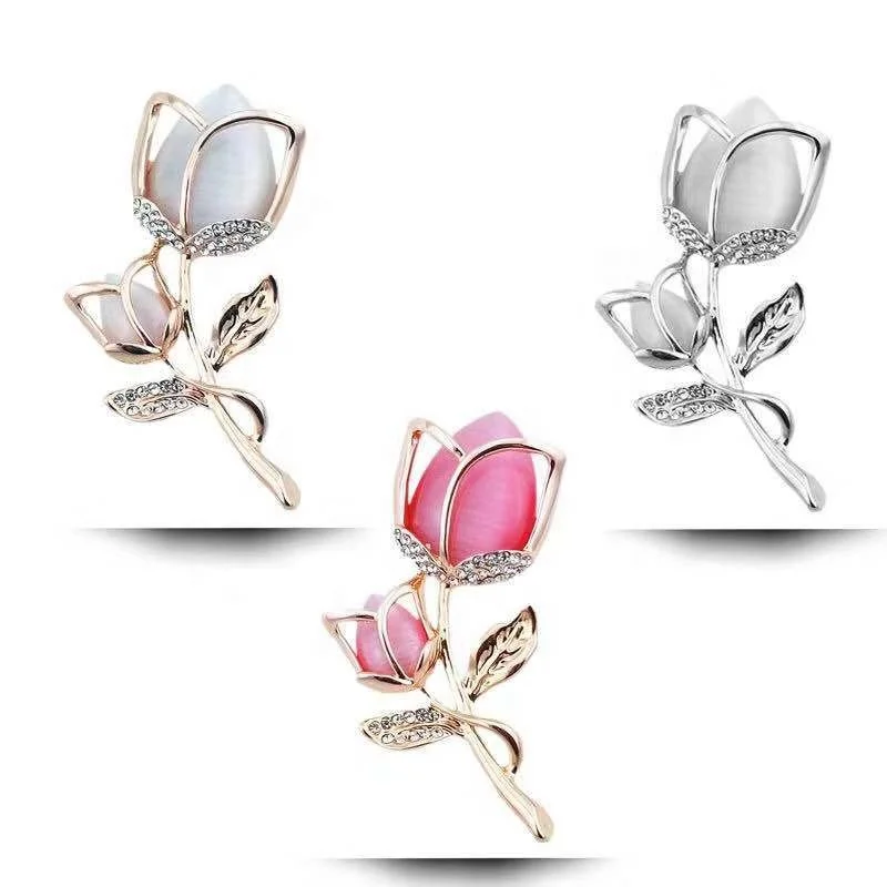 Оптовая продажа брошь в виде цветка розы из серебра с кристаллами и стразами розового тюльпана опалом для свадьбы