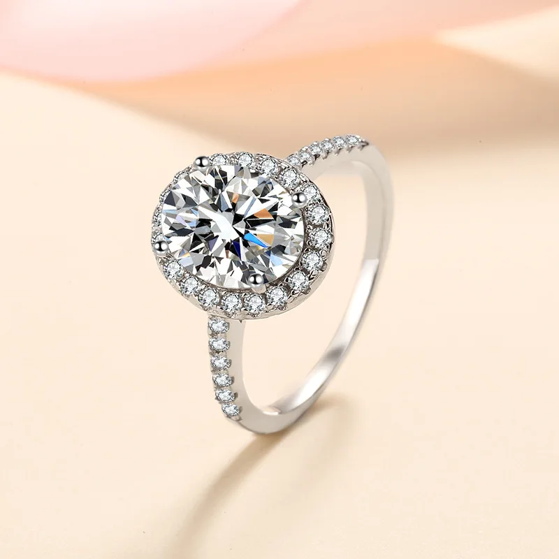 JS New 925 Silver Hand Jewelry Women Inlay Alien 1 Carat 2 Carat Moissanite Ring Wedding Band
