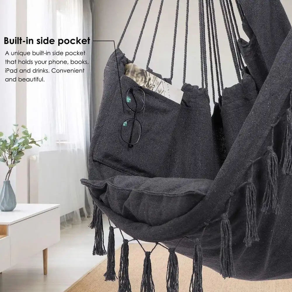 Modern Indoor&Outdoor Cotton Canvas Rope Design Beautiful Tassel Macrame Swing Chair Hammock With