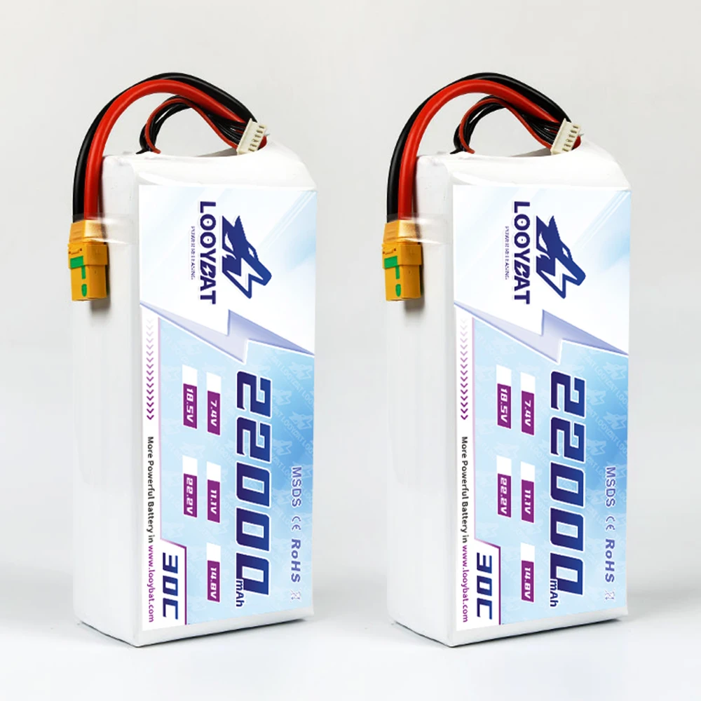 LOOYBAT Plant Protection Drone Lithium Battery 22000mAh 3S 4S 6S 22.2V 25C Drone FPV Flying LCO Lipo Batteries With XT90
