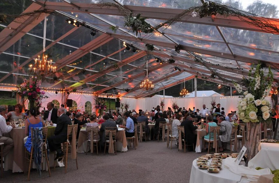 Customized size 10x30 20x30 transparent opblaasbare roof arcum clear top party wedding tent and chairs