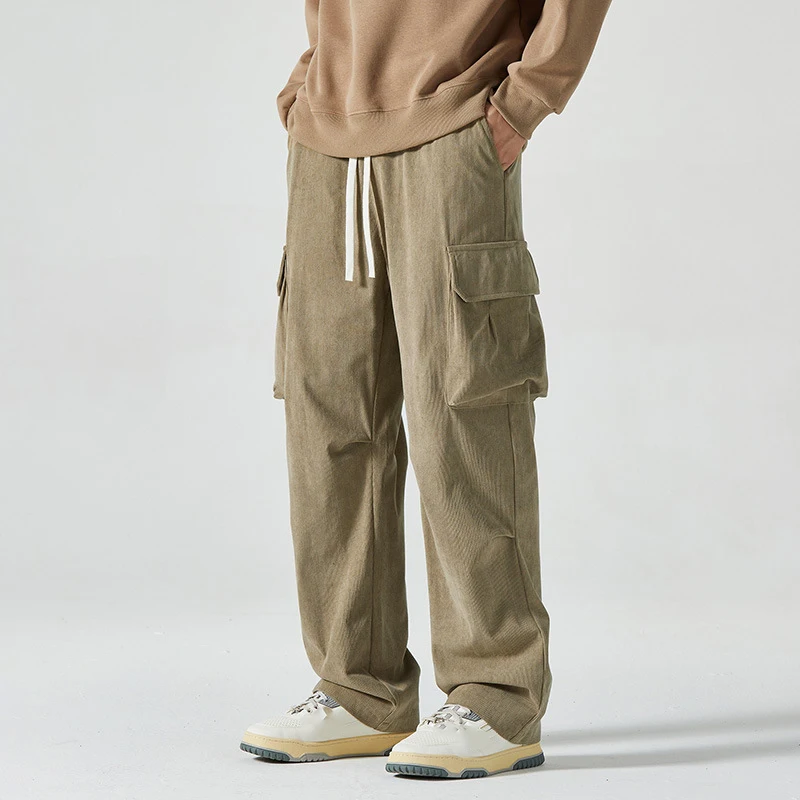 xinxiang city zhiyu technology co. ltd custom men zip fly corduroy olive green 100% cotton big leg relax fit high street pants