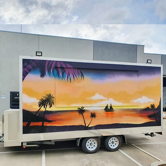 Custom Spray Art Food Truck Street Mobile Hot Dog Coffee Food Trailer BBQ Food Cart With Full Kitchen Equipment