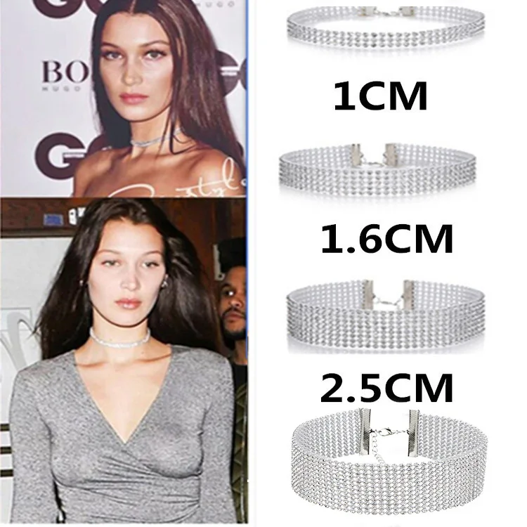 Crystal Rhinestone Collier Femme Choker Necklace Women Wedding Accessories Silver Color Chain Punk Gothic Chokers Jewelry