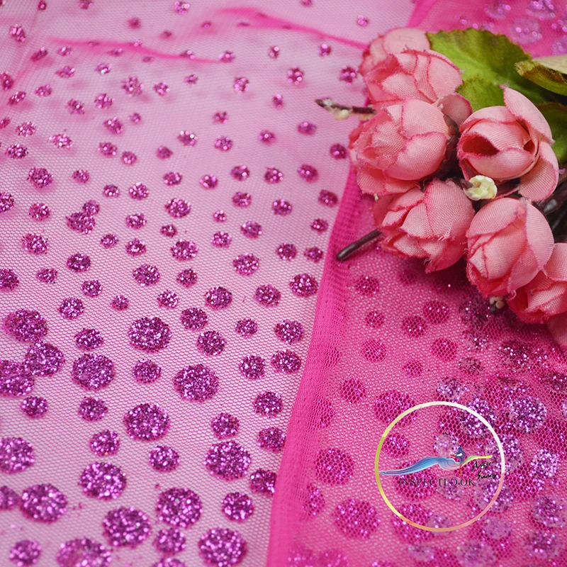 Pink Shiny Lace Fabric for Dress DIY Wedding Clothes Sewing Fabric Dancewear Tulle Fabric