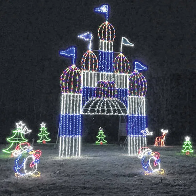 Outdoor large illuminated 2D rope light creative landmark Roman Colosseum displays for commercial garden decoration