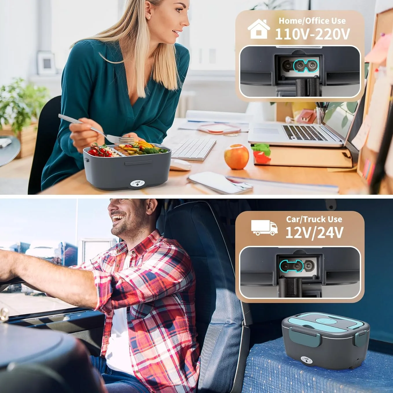 Portable Electric Lunch Box Food Heater Fast Heating 1.5L Stainless Steel Containers 2 Pack-for Car Office Outdoor Use