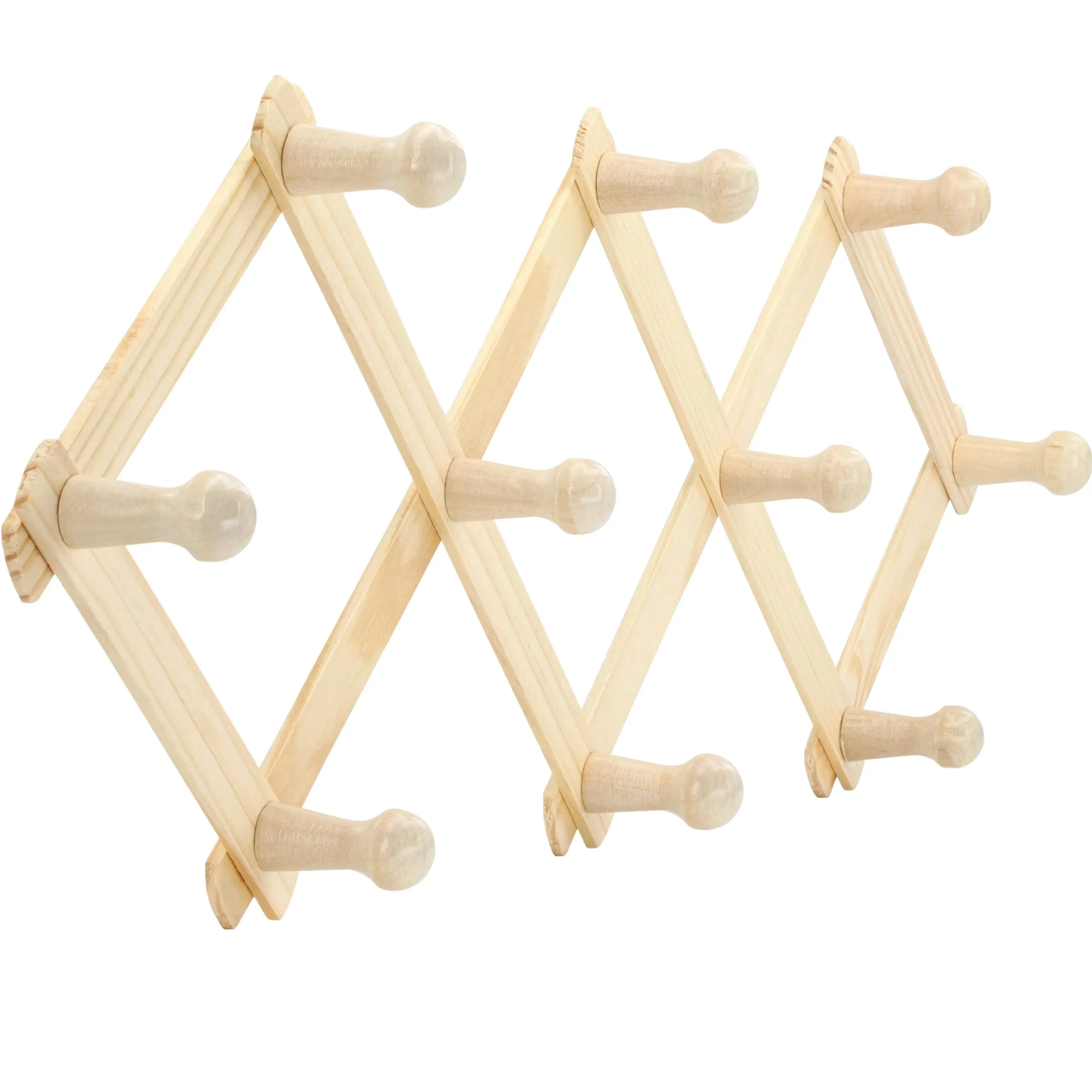 Accordion Style Wood Expandable Rack Hat Cap Belt Umbrella Coffee Mug Wall Wooden Pegs