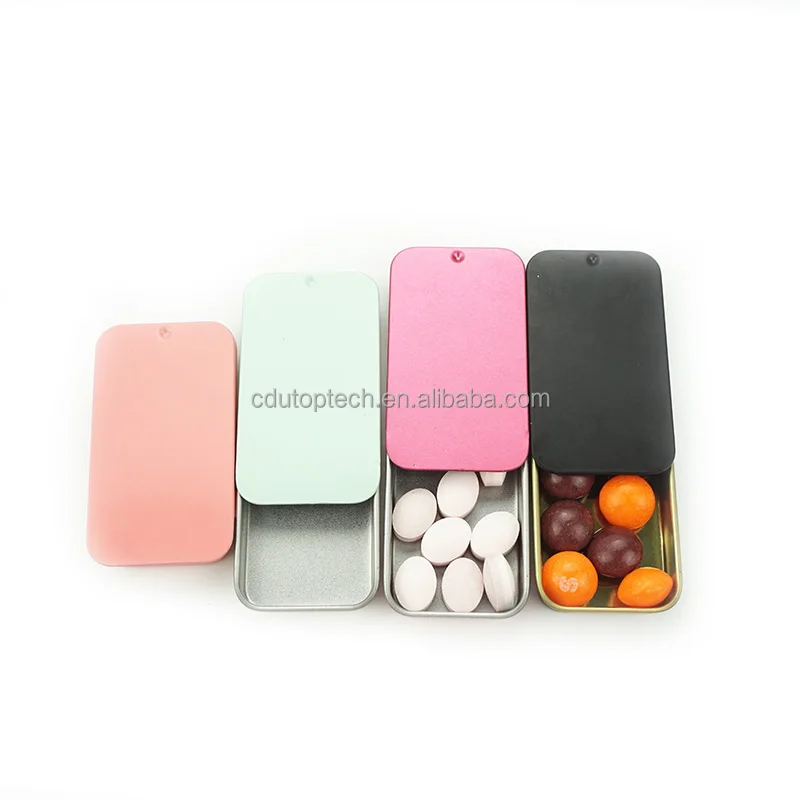 Empty Small Rectangle White Black Silver Mint/Cosmetic/Brow Soap/Solid Perfume/Lip Balm Slide Top Metal Tin Case/Box/Container