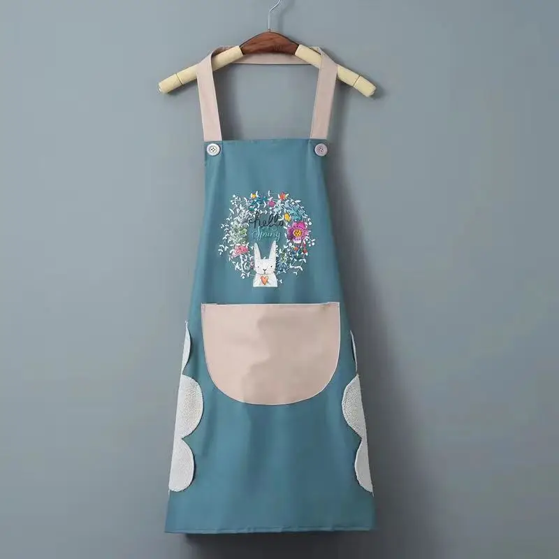 90*70Cm Women Baking Accessories Kitchen Wipeable Waterproof Oil-Proof Cartoon Wreath Rabbit Kitchen Nail Shop Apron