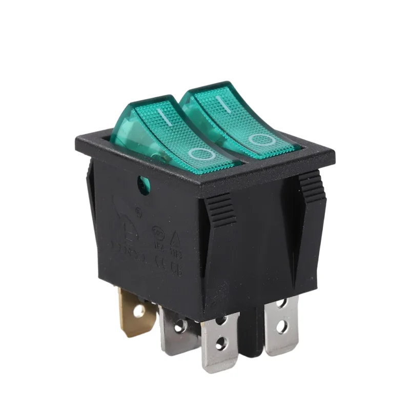 KCD8-212N 16A 250V 6 PIN illuminated rocker switch Green double buttons Waterproof rocker switches