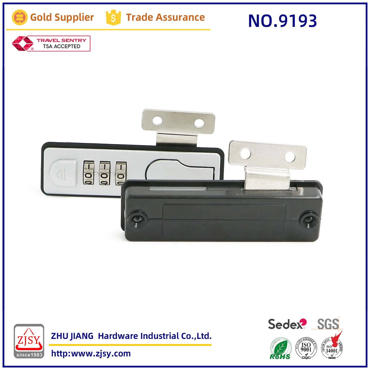 9193 High quality 3-digit trunk lock plastic shell zinc alloy solid bag anti-theft lock security travel Draw bar box lock