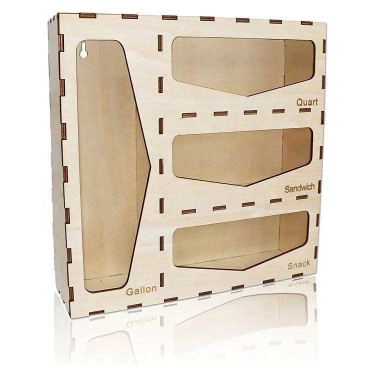 Laser ziplock bag organizer Poly wood storage Holder kitchen for
