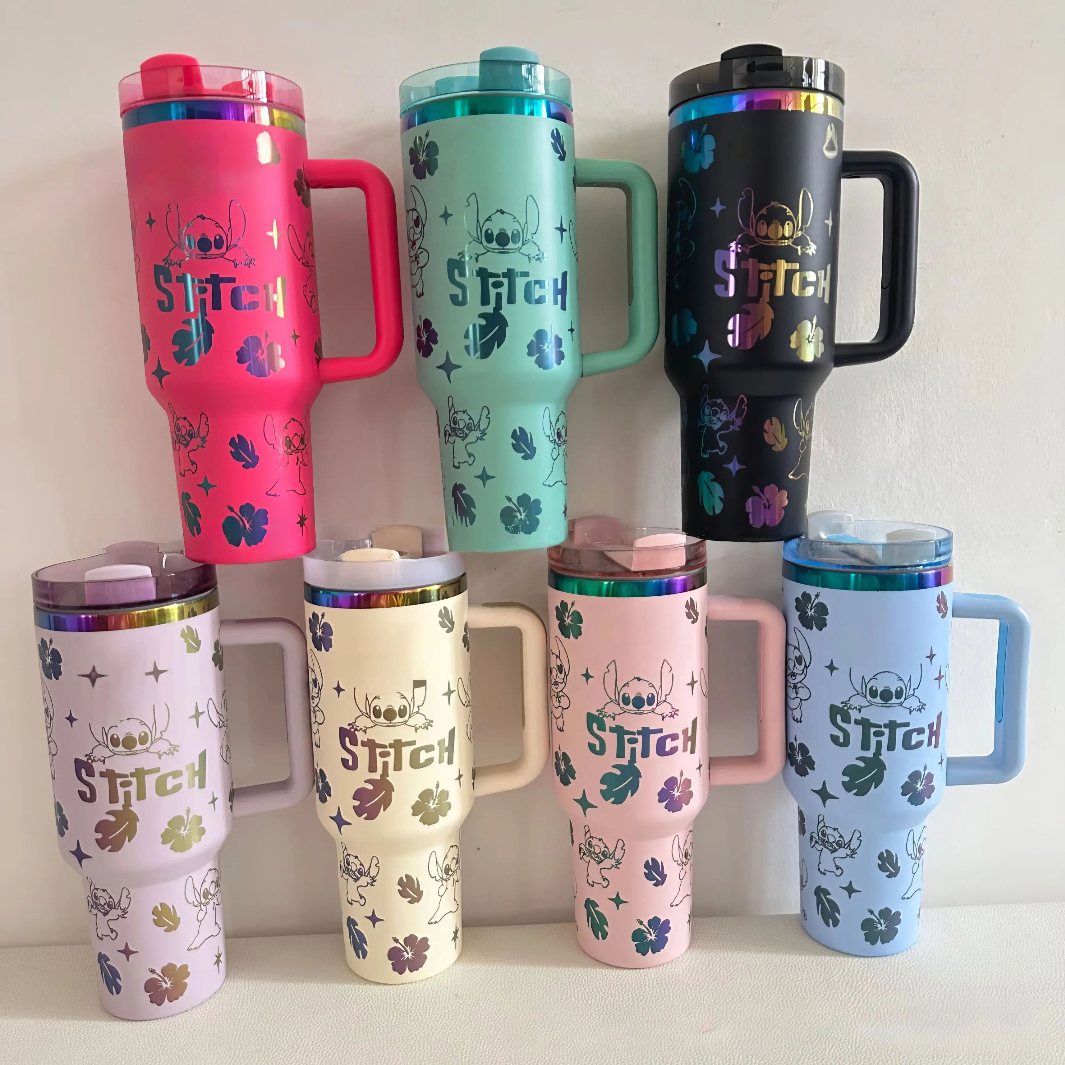 Custom teal pink laser engraving cartoon HK kitty taylors ST Vacuum flask Insulated thermal tumbler 40oz coffee mugs with handle