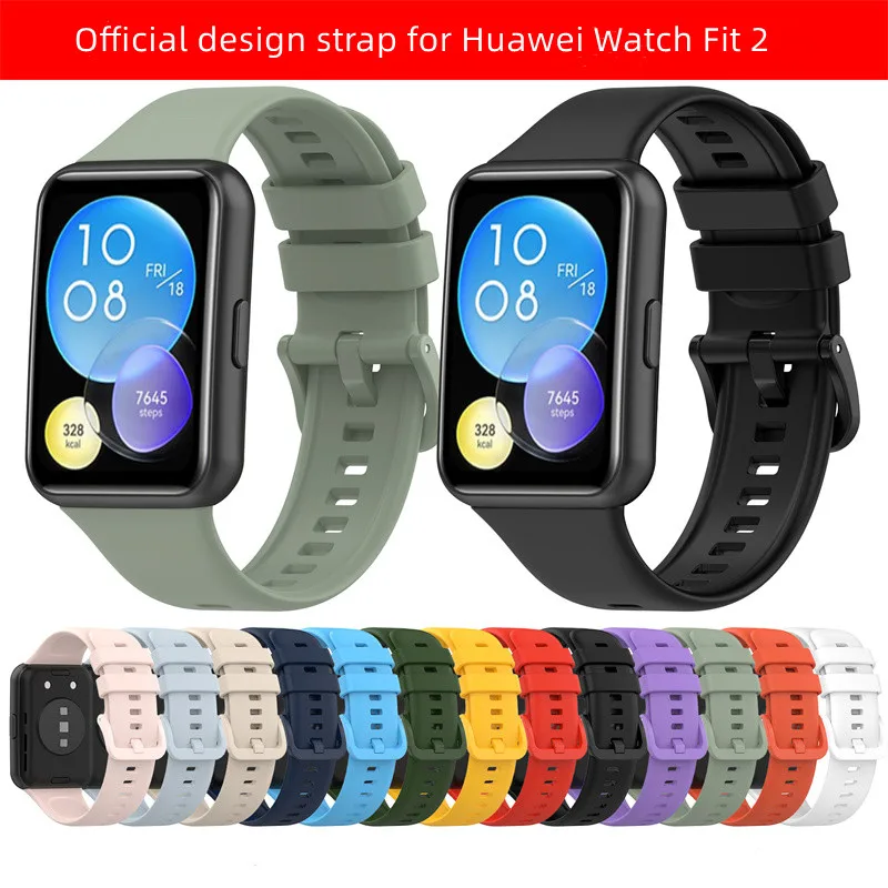 Официальный Дизайн однотонный силиконовый ремешок для Huawei Watch Fit 2 подходит active с металлическим адаптером часов
