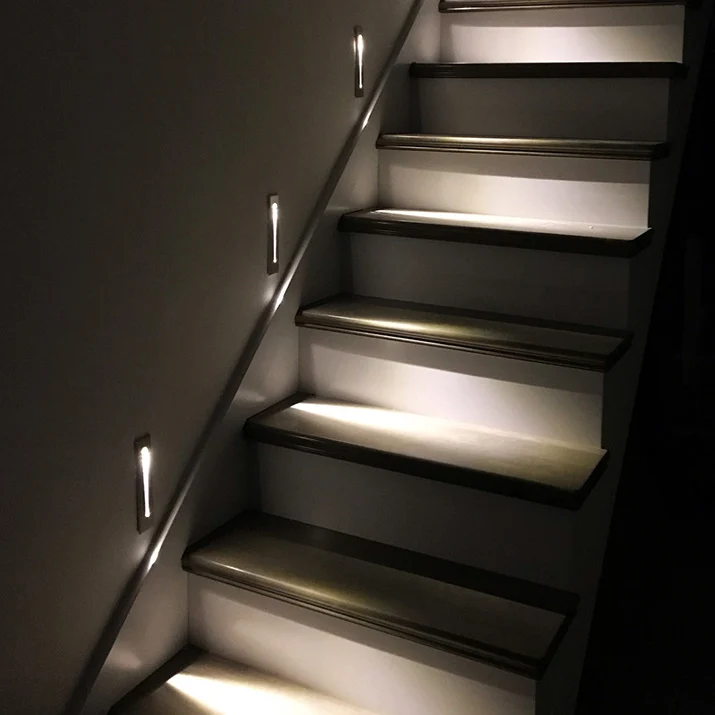 Outdoor waterproof recessed aluminum motion sensor stair staircase lighting wall home hotel indoor step led lights