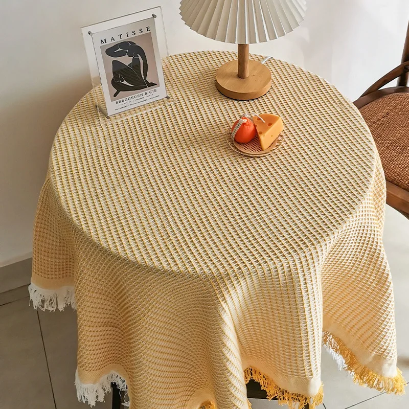 Lace white tablecloth INS style makeup table Nordic simple photo French round table cotton  linen dessert table  cloth