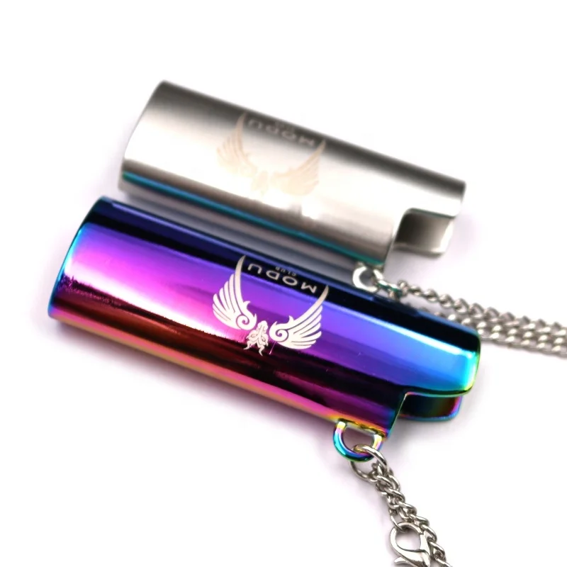 High Quality Custom logo big small size Colorful metal zinc alloy bic Lighter Case Lighter chassis with necklace