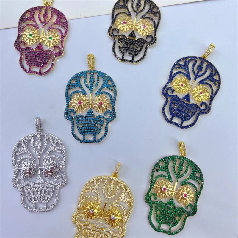 New design hip hop jewelry 18k gold plated green cubic zirconia tiger panther heard CZ pendants for jewelry making