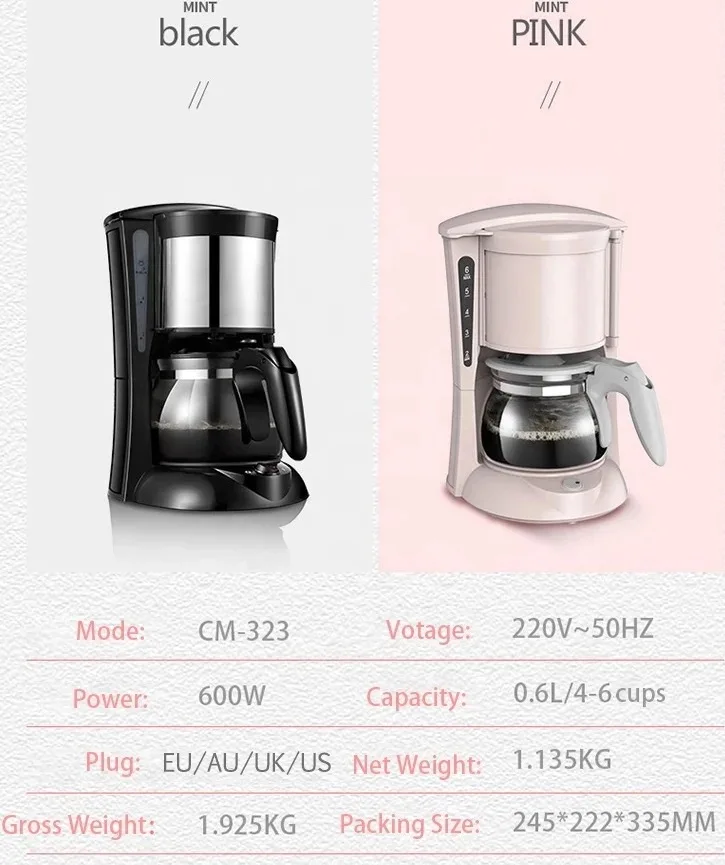 4-6 cups 650W automatic drip coffee makers American drip coffee machine household  one touch coffee maker