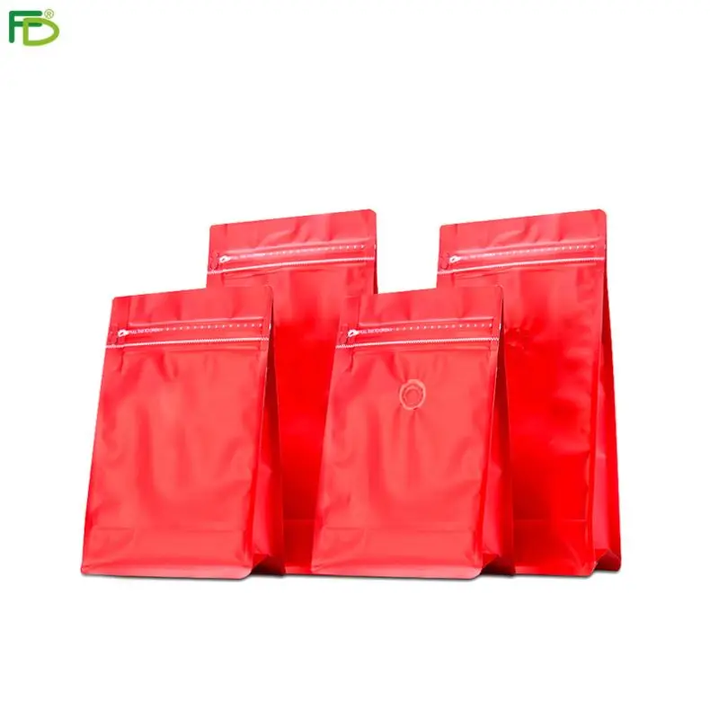 Прямая поставка от производителя, одноцветные матовые красные односторонние пакеты с клапаном для кофейных зерен, пакеты с застежкой-молнией