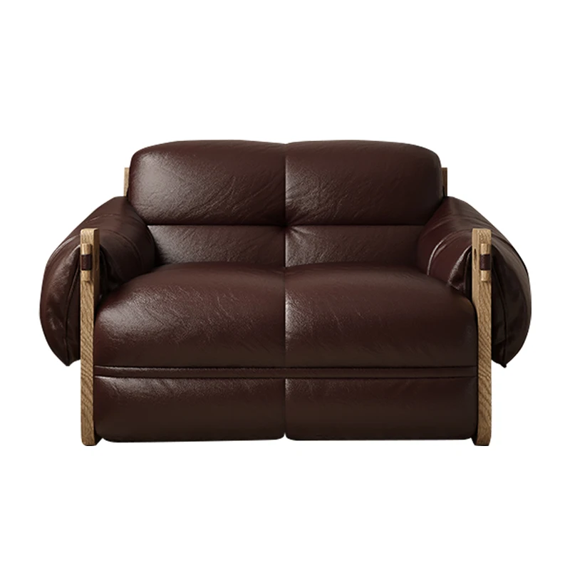 SUKE Nordic Retro Single Solid Wood Sofa Chair Living Room Designer Casual Leather Recliner Walnut Ash Wood Chair Sofa Bed
