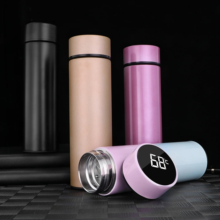 Wholesale 350ML 500ML High Quality 304  Vacuum Flasks Insulated Stainless Steel  Gym Water Bottle With LED Display Lid