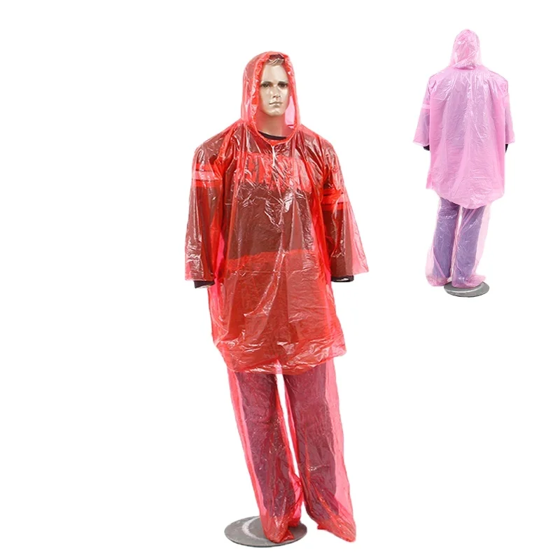 Wholesales Red Color waterproof disposable PE rainsuit/ raincoat and pants