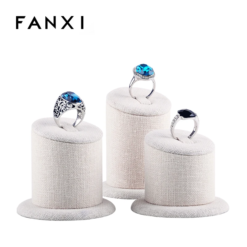FANXI Wholesale Trade Show Boutique Shop Counter Organizer Finger Rings Display Stand Set Linen Jewelry Ring Holder Props