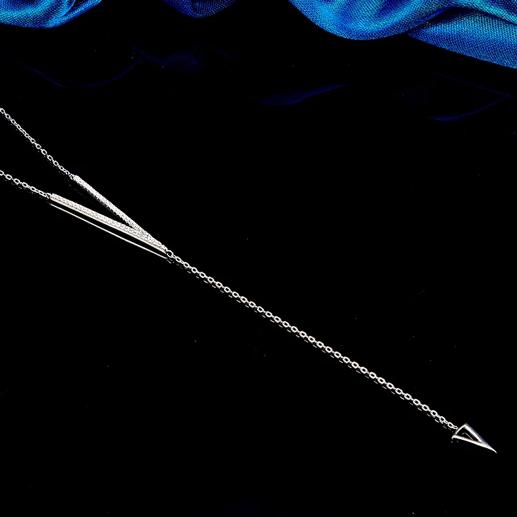 Fashion Sweater Chain Long Sterling Silver Women Jewelry V Neck Low Chest Chain Necklace