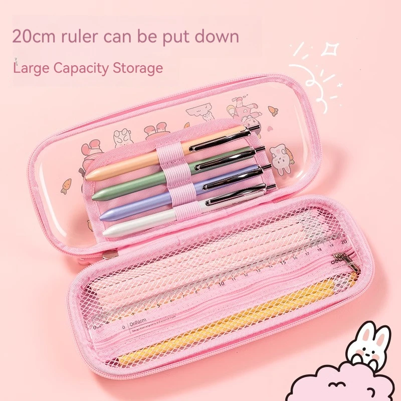 Deli BC308 Girl DIY Light Purple Transparent Pencil Case for Primary School Students Double Layer Three Layer Large Capacity Pen