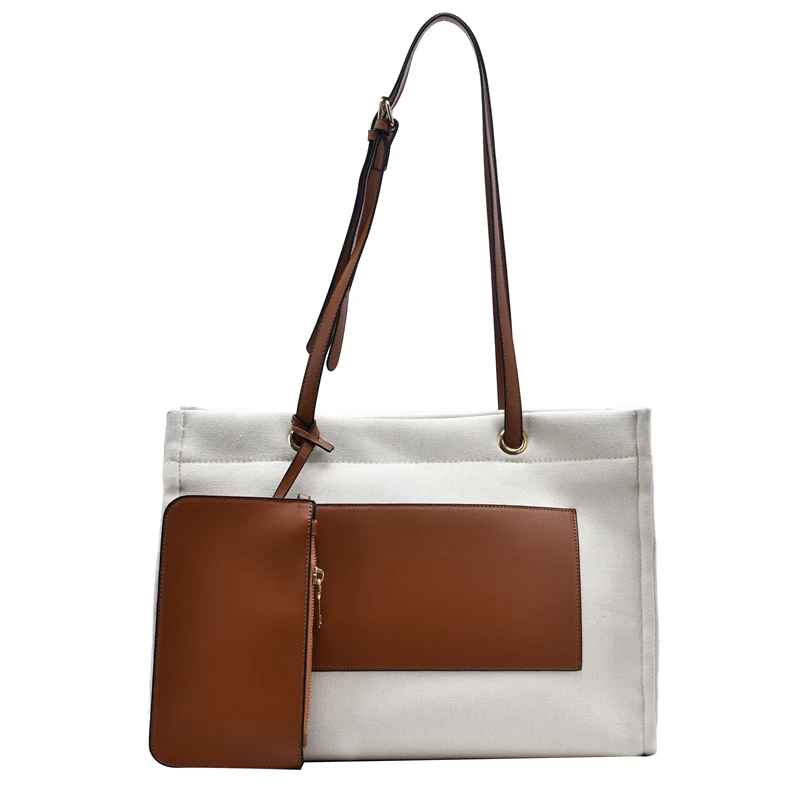 
STABILE new arrive women tote canvas bag high quality tote bag leather handle with PU change pocket 