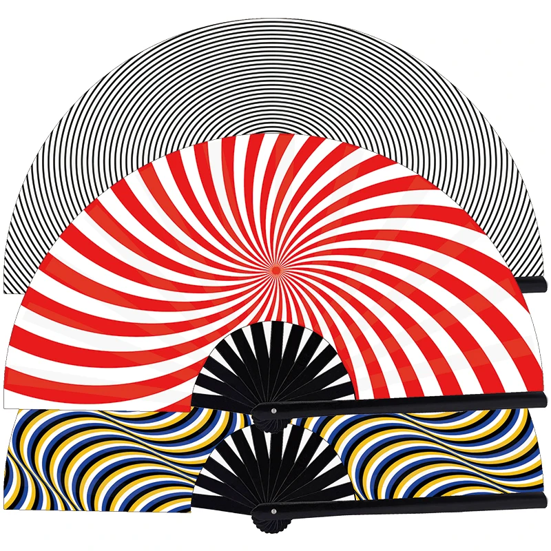 UV Large reflective hand fan 33cm Spider like reflective fan high premium Bamboo clack rave fan for Party use