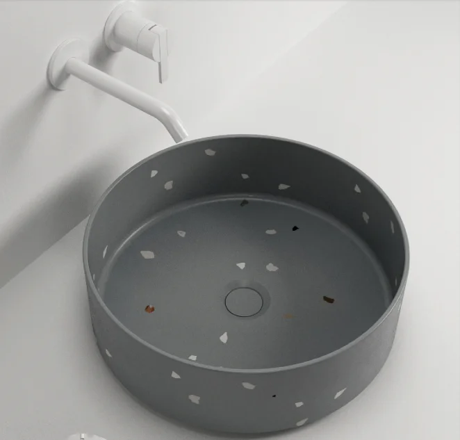 Popular Round Artificial terrazzo stone Black wash basin Art Basins Bathroom Handmade Counter Top Concrete Cement Wash Basin