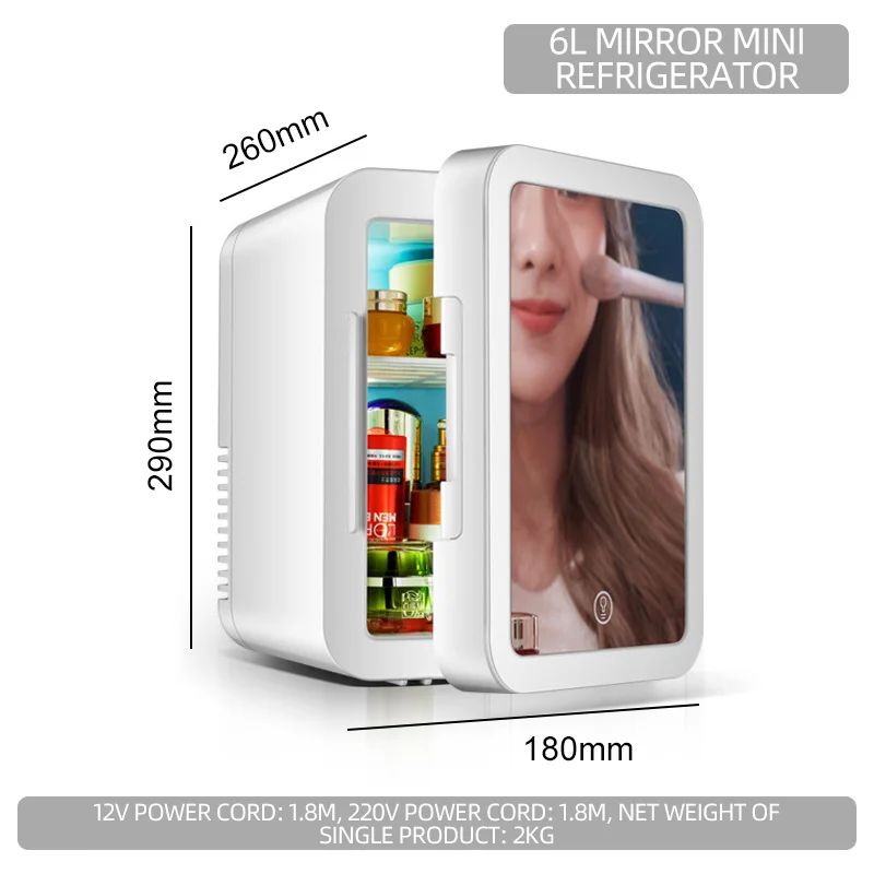 6L 8L 10L 12L 20LMirrored Portable Mini Bar Fridge Cosmetic Refrigerator Beauty Cold Fridge for Skin Care