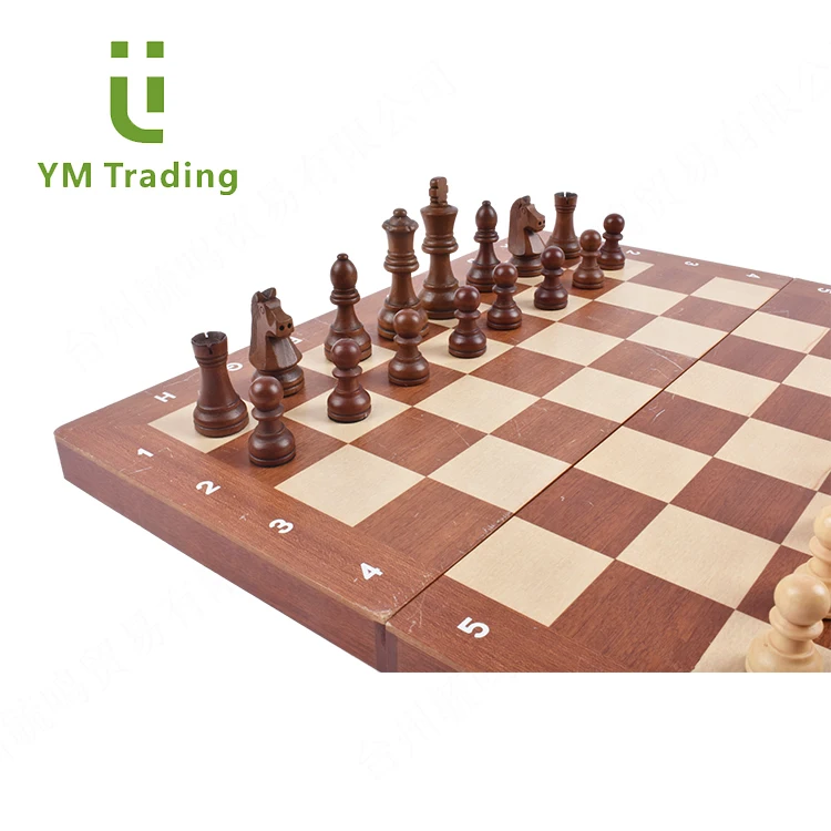 Wooden Board Game Antique Large Size Chess Sets with Felted Game Board Interior for Storage