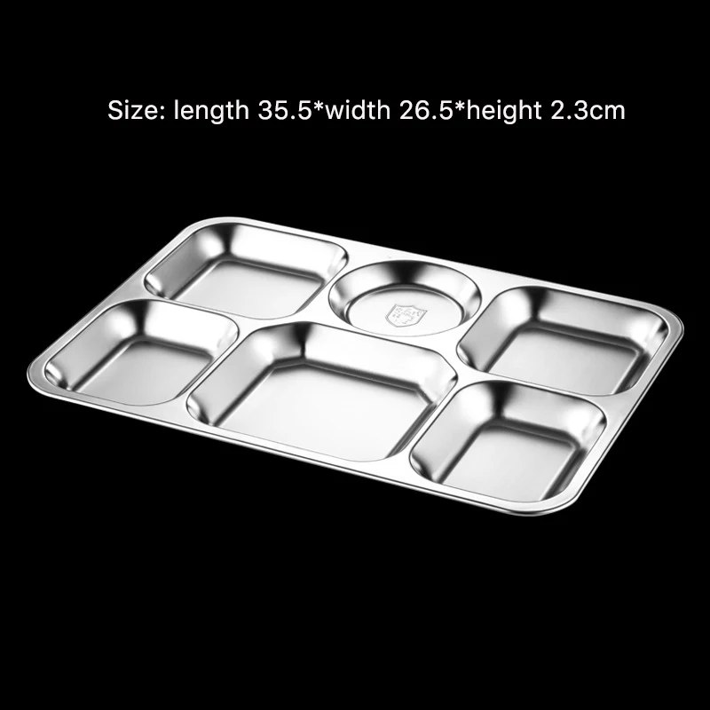 304 Stainless steel rectangle reusable thicken school student company canteen adult food tray 3/4/5/6/7/8 grids dinner plate