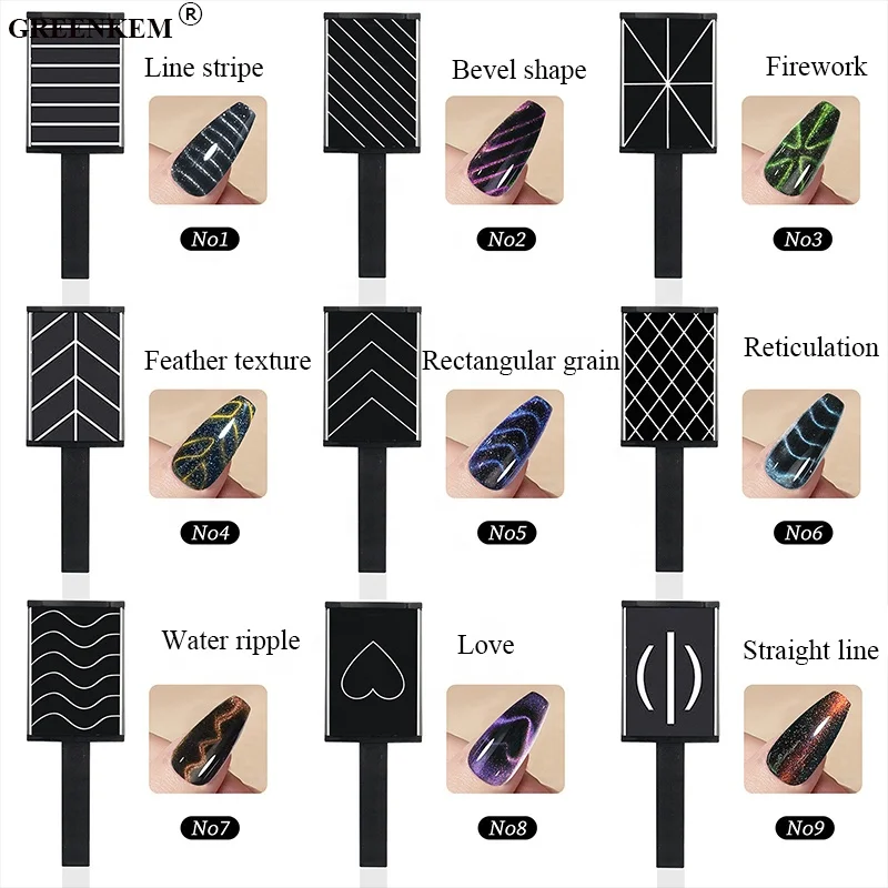 New Design 9 Styles Nail Art Tools Magnet Stick for Cats Eye Gel Professional Strong Fancy 3D Cat Eye Gel Magnetic Powder Nail