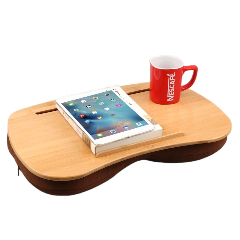 Best Cheap Middle Size Natural Bamboo Laptop Table Portable Lap Desk with Soft Pillow Cushion and Tablet Phone Slot