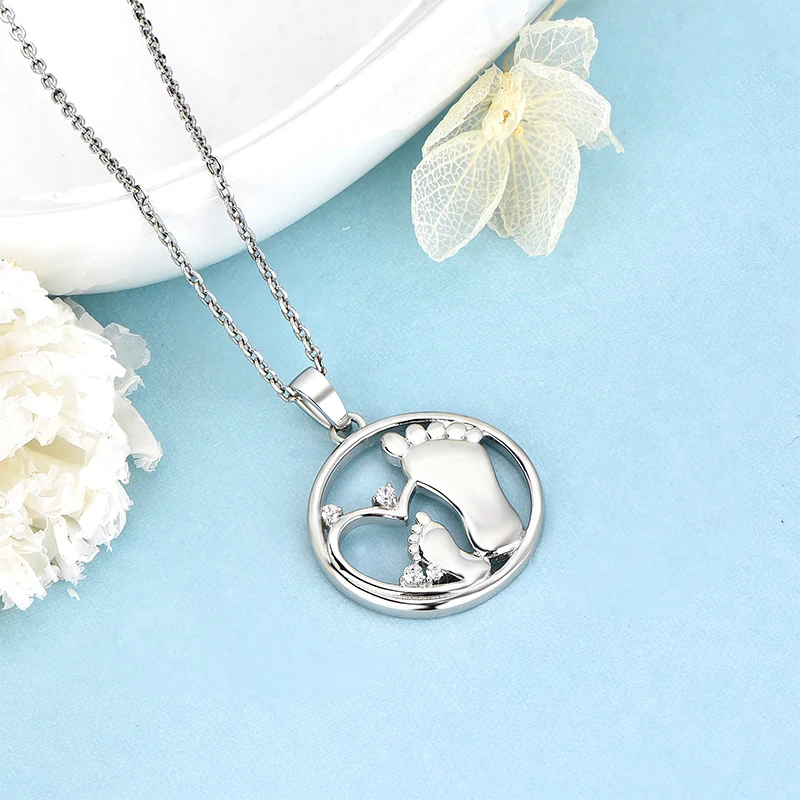 Classic 925 Sterling Silver Pendant Creative Footprint Shape Pendant Friendship Jewelry for Women