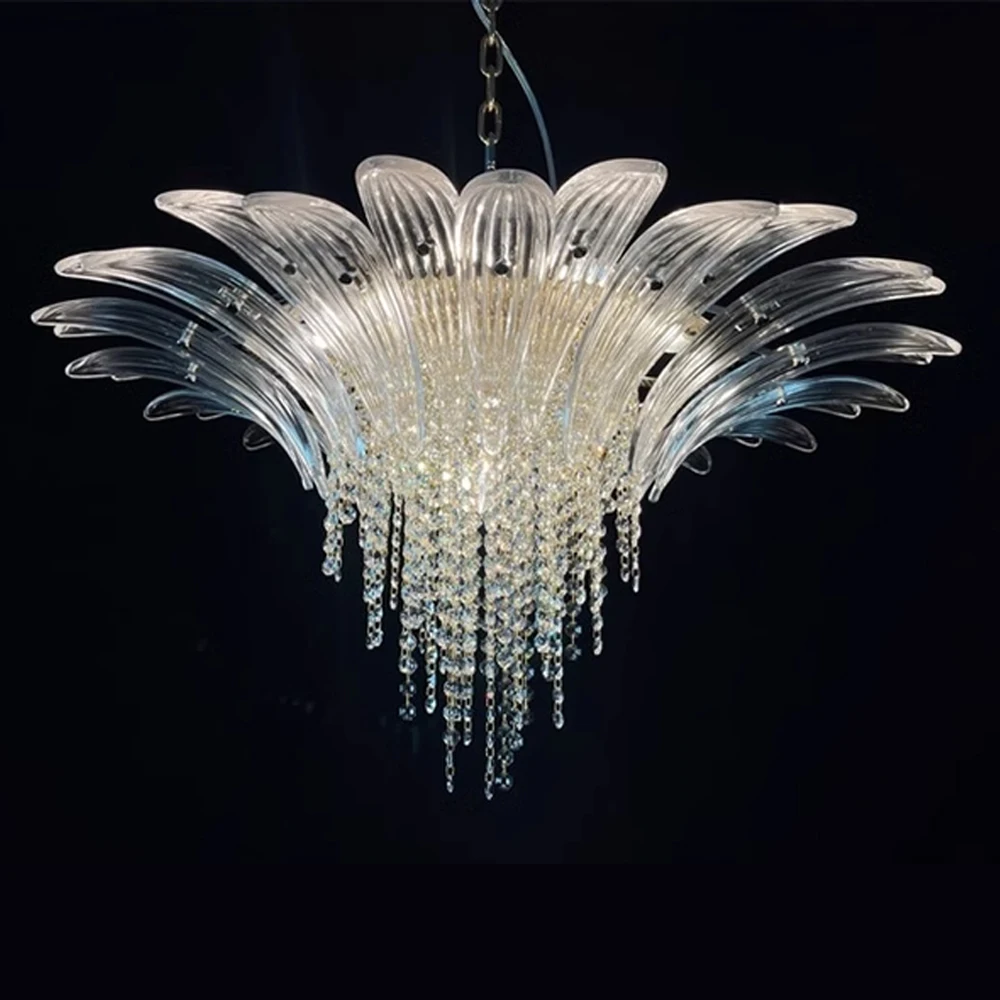 Round Ceiling Lamp Vintage Restaurant For Creative Art Metal Chandelier Shell Modern Indoor Home Luxury K9 Crystal Pendant Light