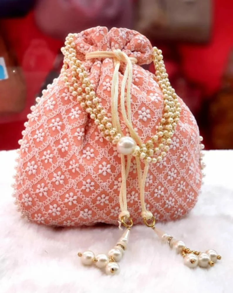 Indian Wholesale Ethnic Designer Embroidered Silk Potli Drawstring Bag Clutch Handbag Return Gift Coin Bag