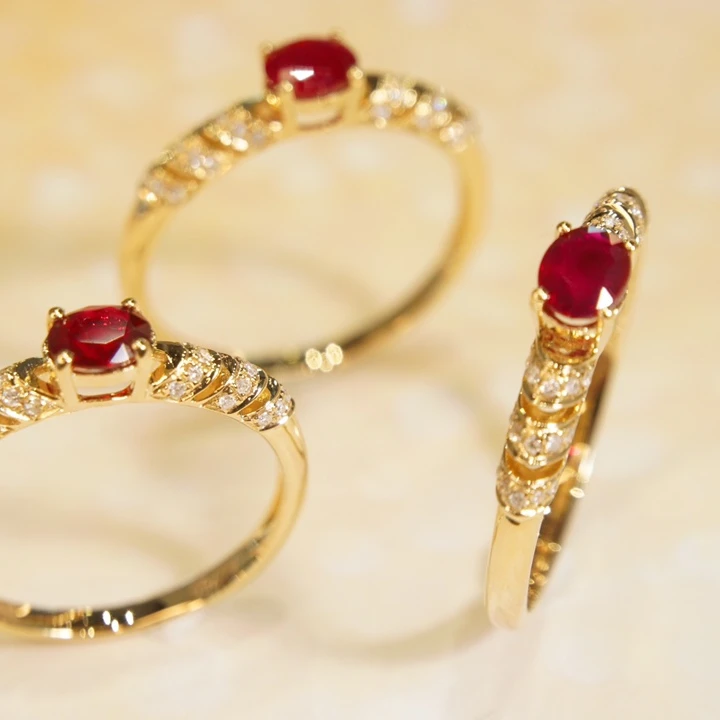 H&F Natural Oval Shaped Ruby Ring with Natural Diamond Vintage 18K 14K 9K Real Gold Natural Burmese Star Ruby Ring