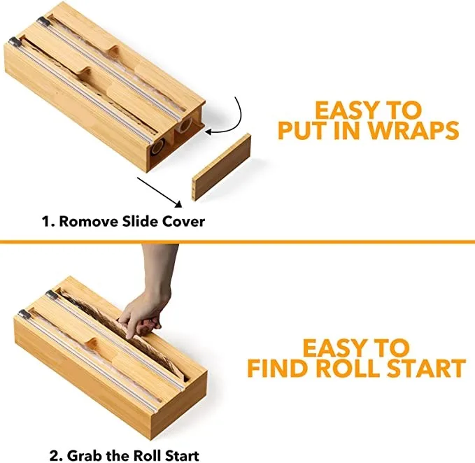 home kitchen drawer wax paper bamboo aluminum foil cling plastic wrap dispenser with cutter roll organizer holder box