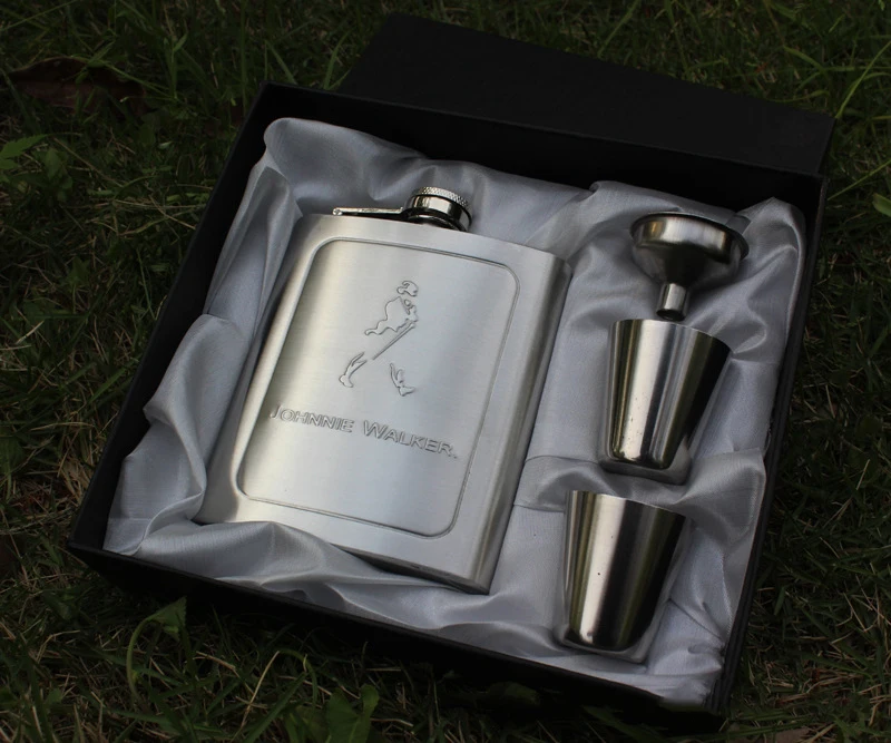 ZQ200 7OZ Hip Flasks Set Funnel and Wine Cups Luxury Stainless Steel Alcohol Whiskey Bottle Print Wine Gift Flask Set